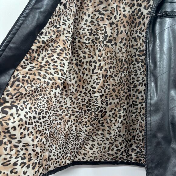 Girls Black Faux Leather Jacket XL Furry Collar Chic Casual Style - Picture 6 of 8